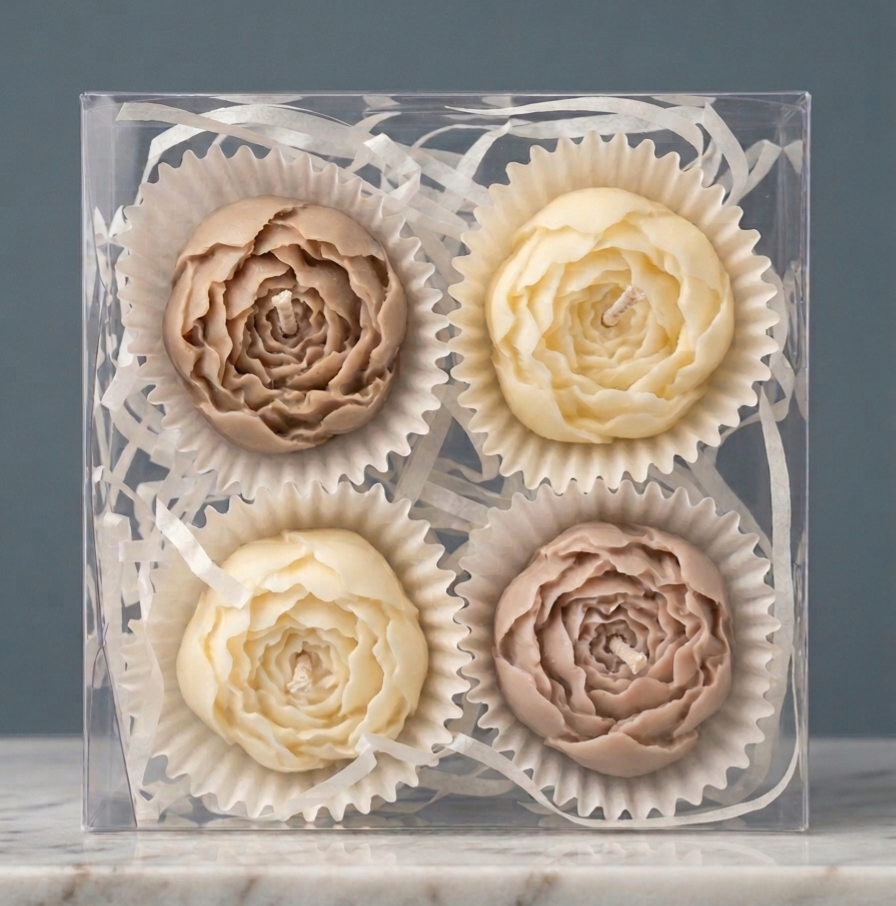Peonies - 4 Mini Wax Candles