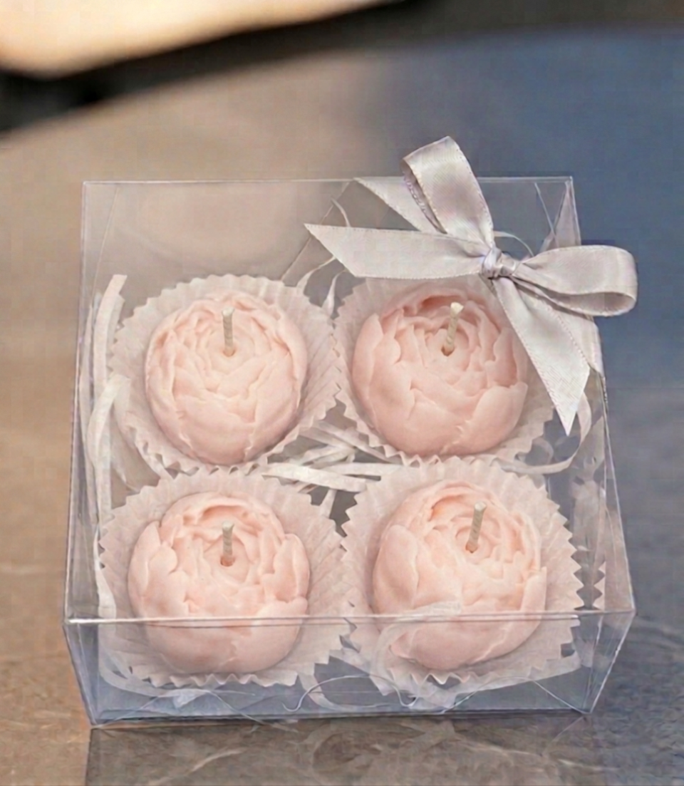 Peonies - 4 Mini Wax Candles