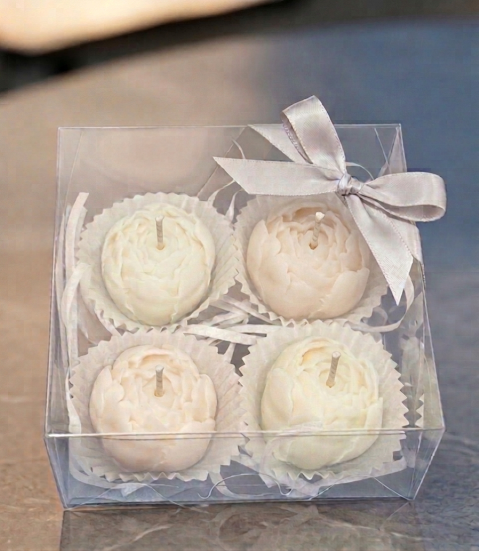 Peonies - 4 Mini Wax Candles